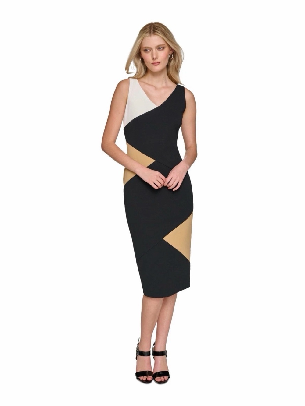 NWT Karl Lagerfeld Colorblock Sheath Dress in Black, Cream & Tan